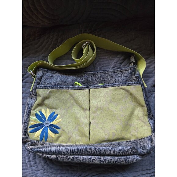 Haiku Womens Green & Gray Crossbody Shoulder Bag With Floral Embroidery - Picture 1 of 6